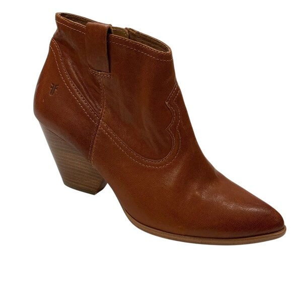 Frye Reina Western Ankle Bootie Boots 10M Cognac Brown Leather Fall 3479257-COG - Picture 1 of 13